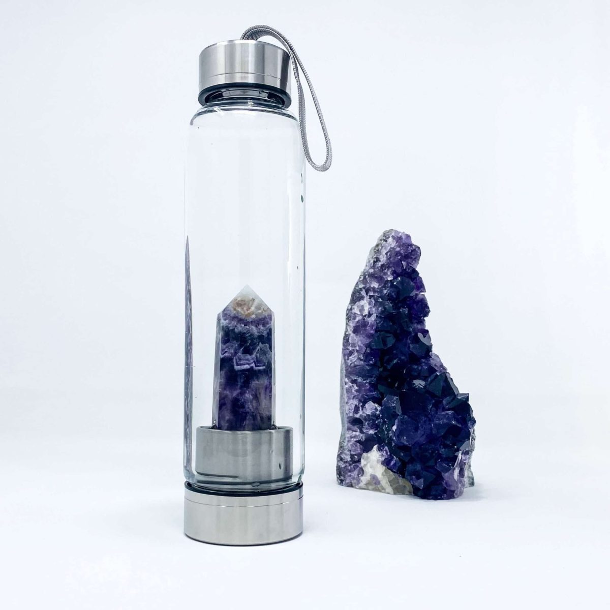 amethyst water bottle with crystal inside