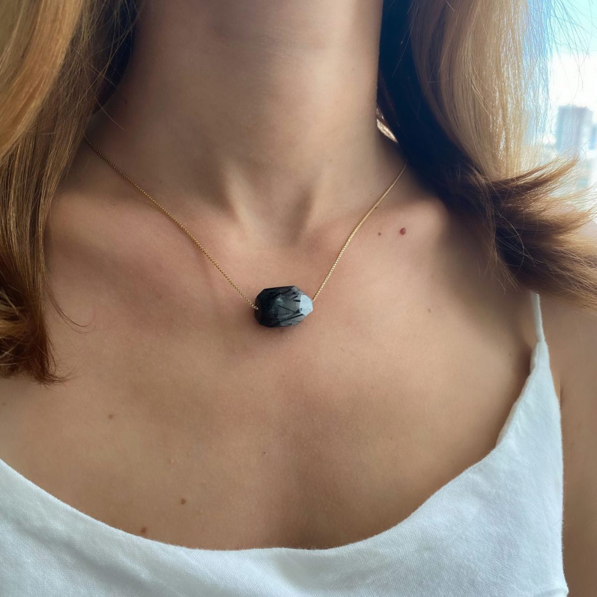 clear quartz black tourmaline necklace