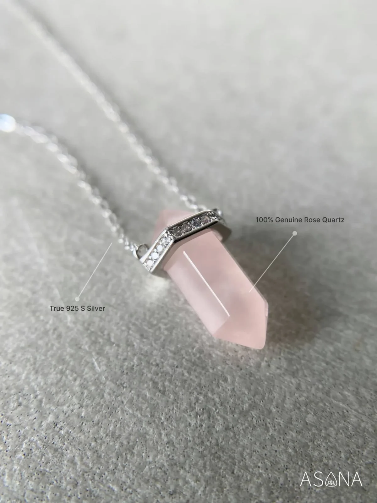 Made with genuine silver 925, this necklace features a beautiful rose quartz point pendant that exudes natural beauty and feminine charm.