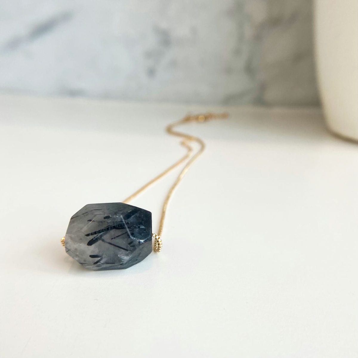 clear quartz black tourmaline necklace