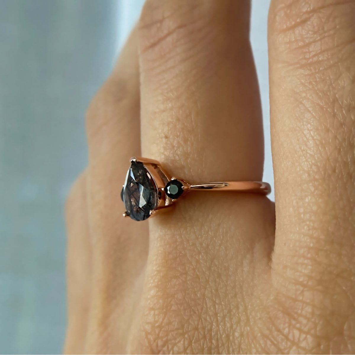 black rutilated quartz ring