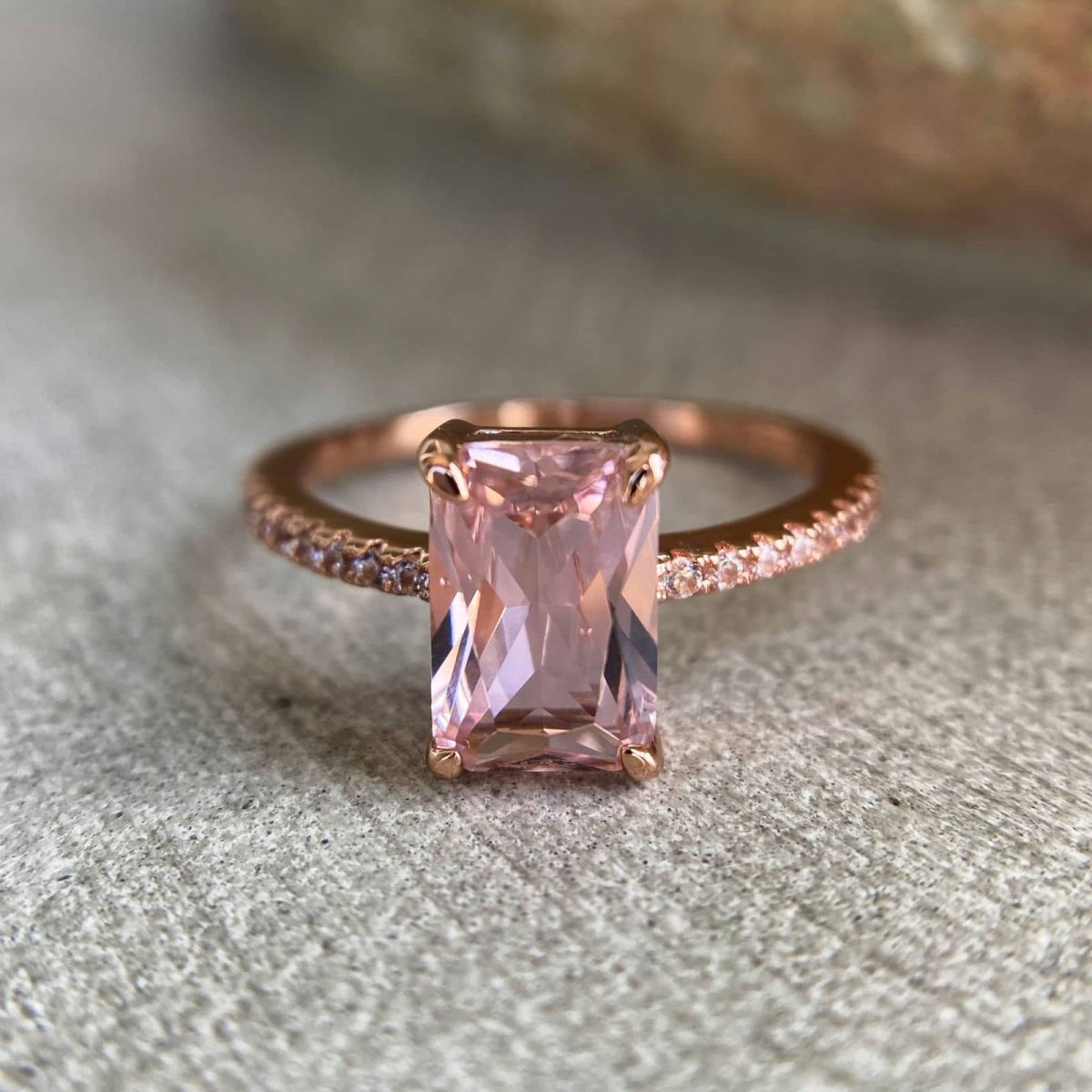 morganite ring 14k rose gold plated over sterling silver morganite ring band high quality crystal ring by asana crystals, wedding, engagement, promise statement