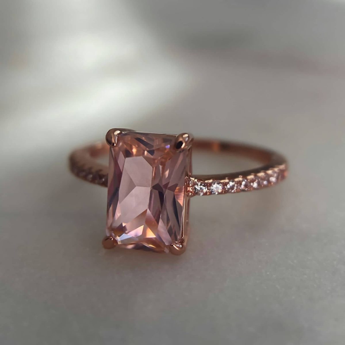morganite ring 14k rose gold plated over sterling silver morganite ring band high quality crystal ring by asana crystals, wedding, engagement, promise statement