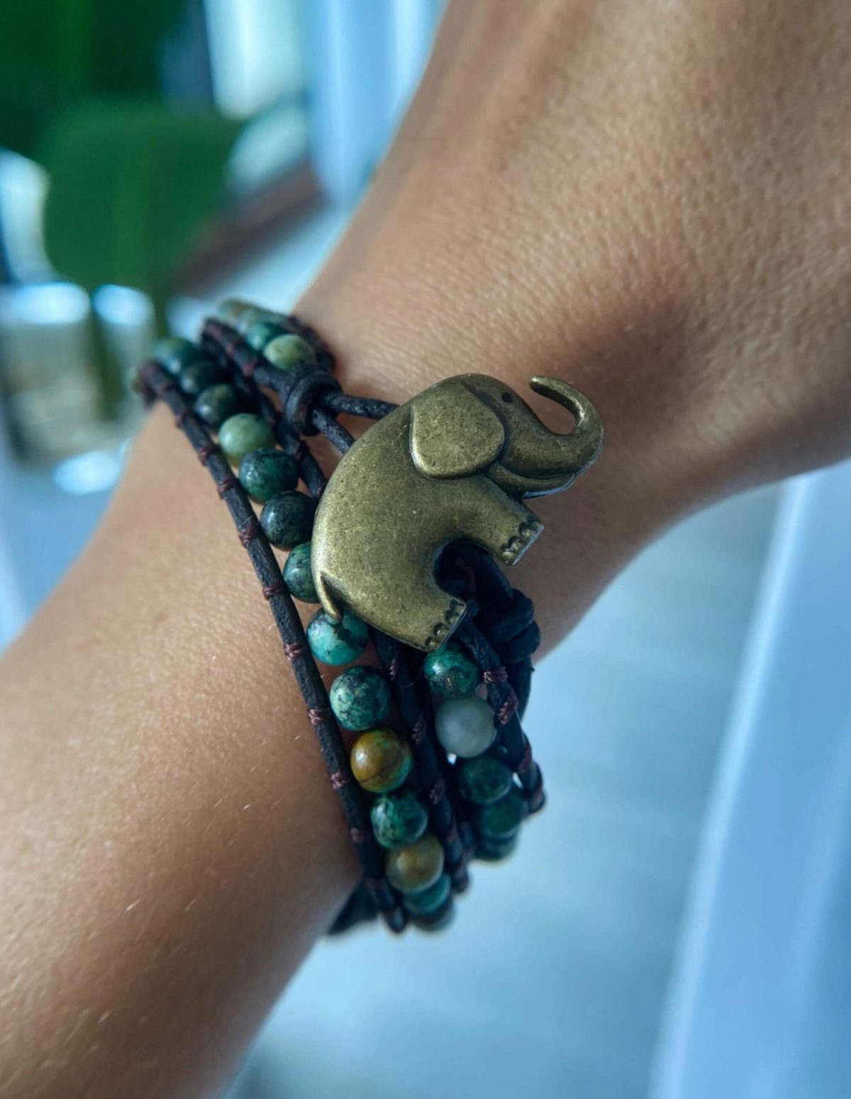 elephant charm bracelet with turquoise stone beads