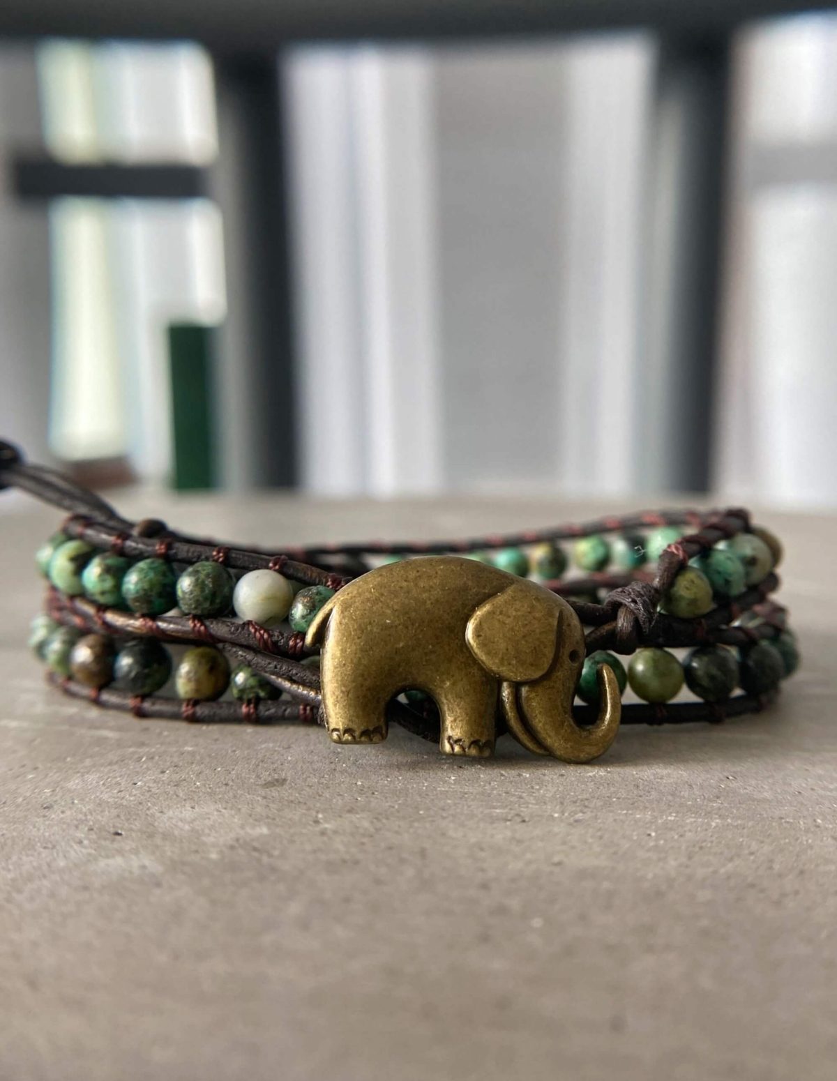 elephant charm bracelet with turquoise stone beads