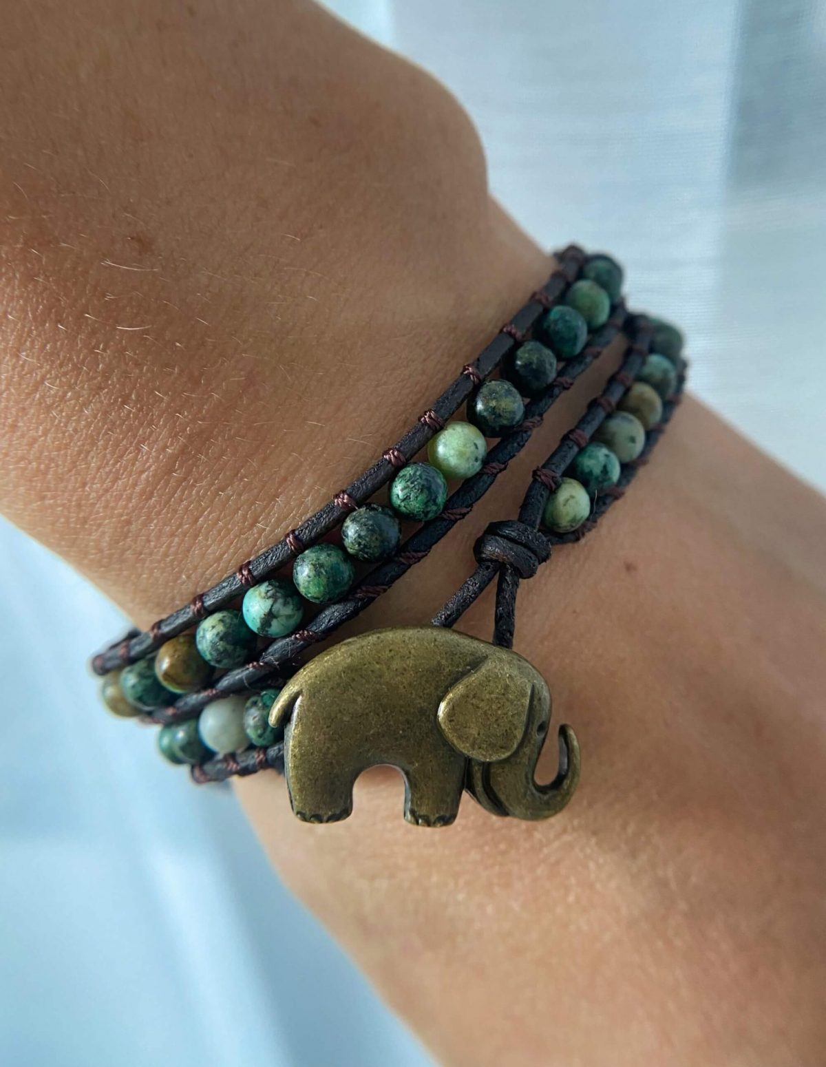 elephant charm bracelet with turquoise stone beads