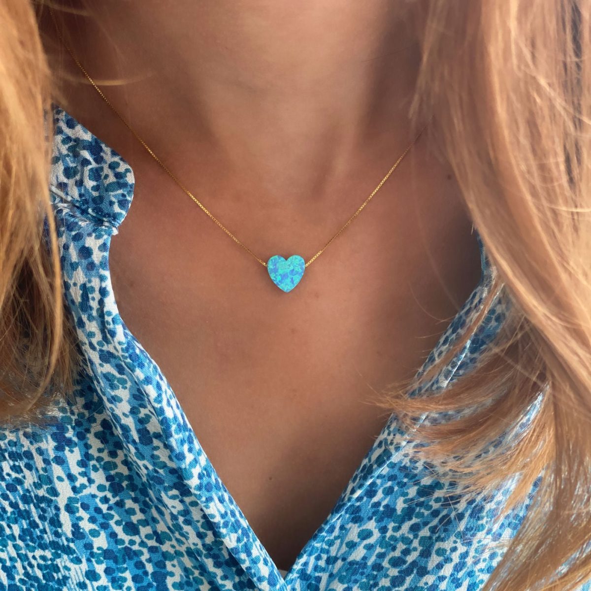 blue opal necklace heart shaped crystal