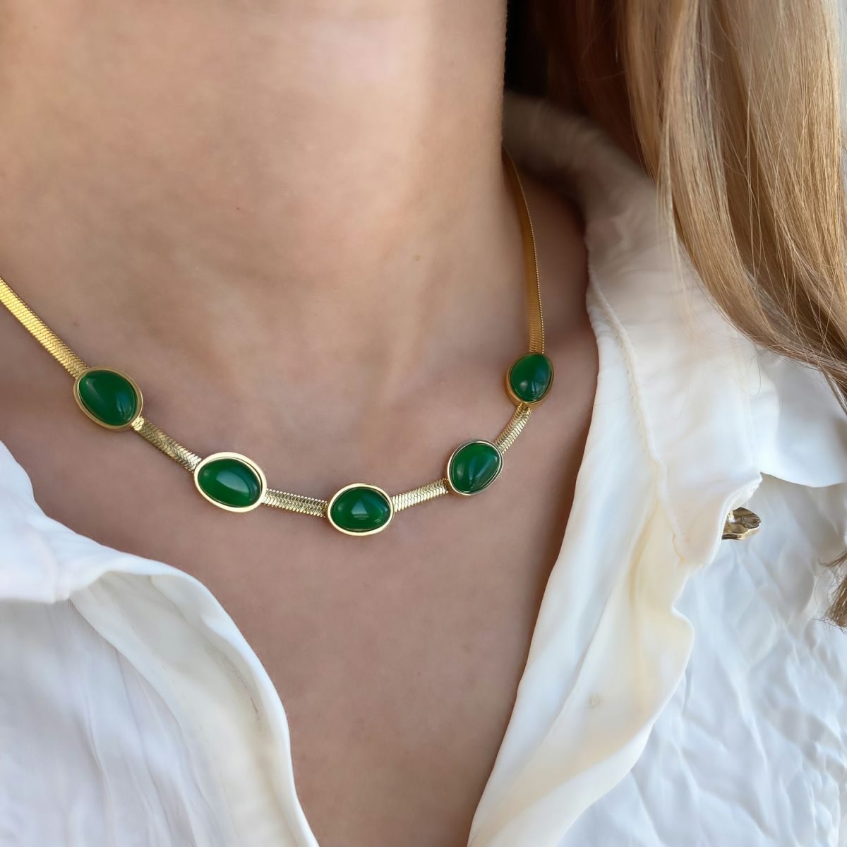 green agate set agate necklace agate bracelet 18k gold plated luxury gemstone jewelry by Asana Crystals