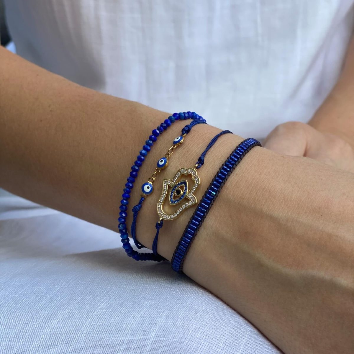 lapis lazuli evil eye bracelet set