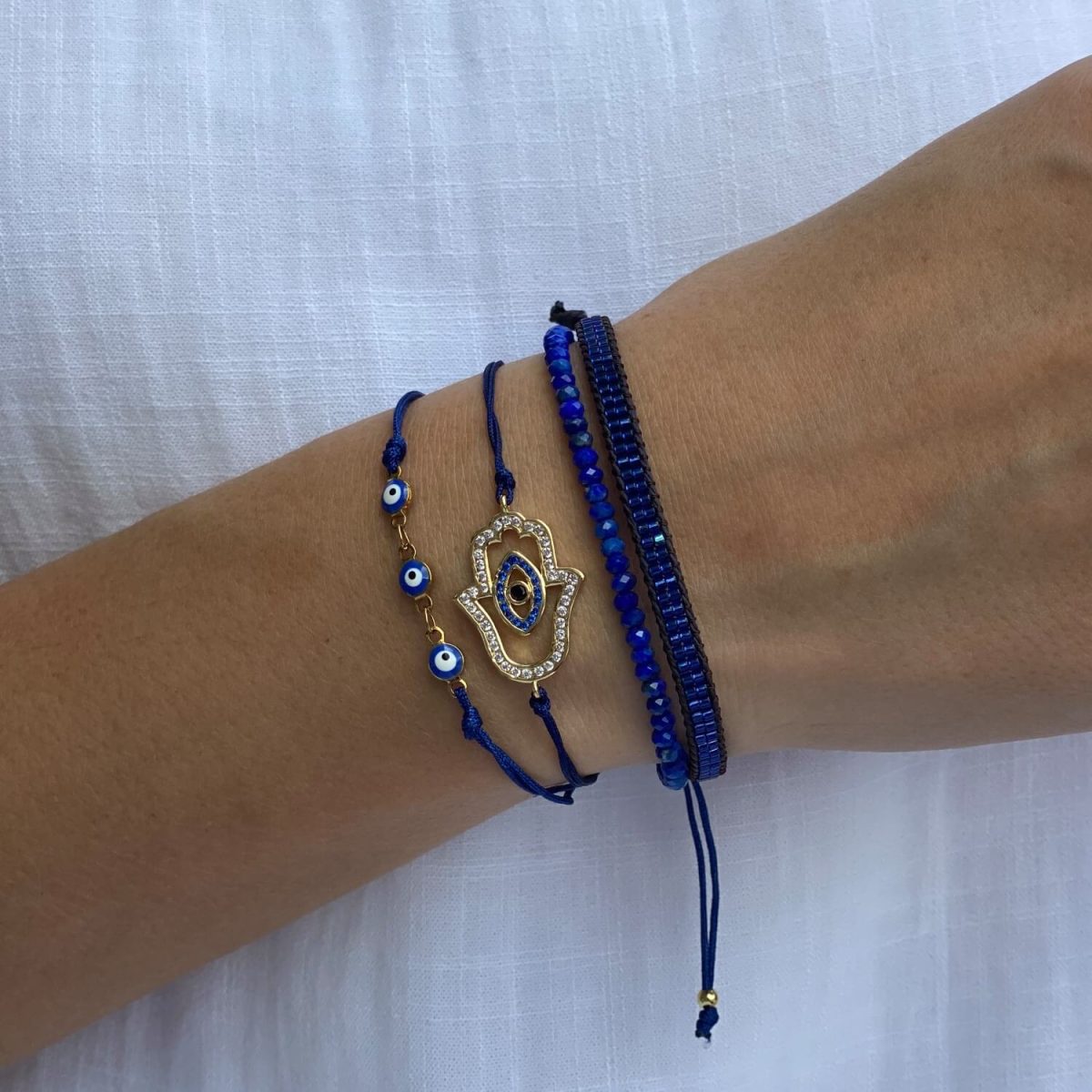 lapis lazuli evil eye bracelet set