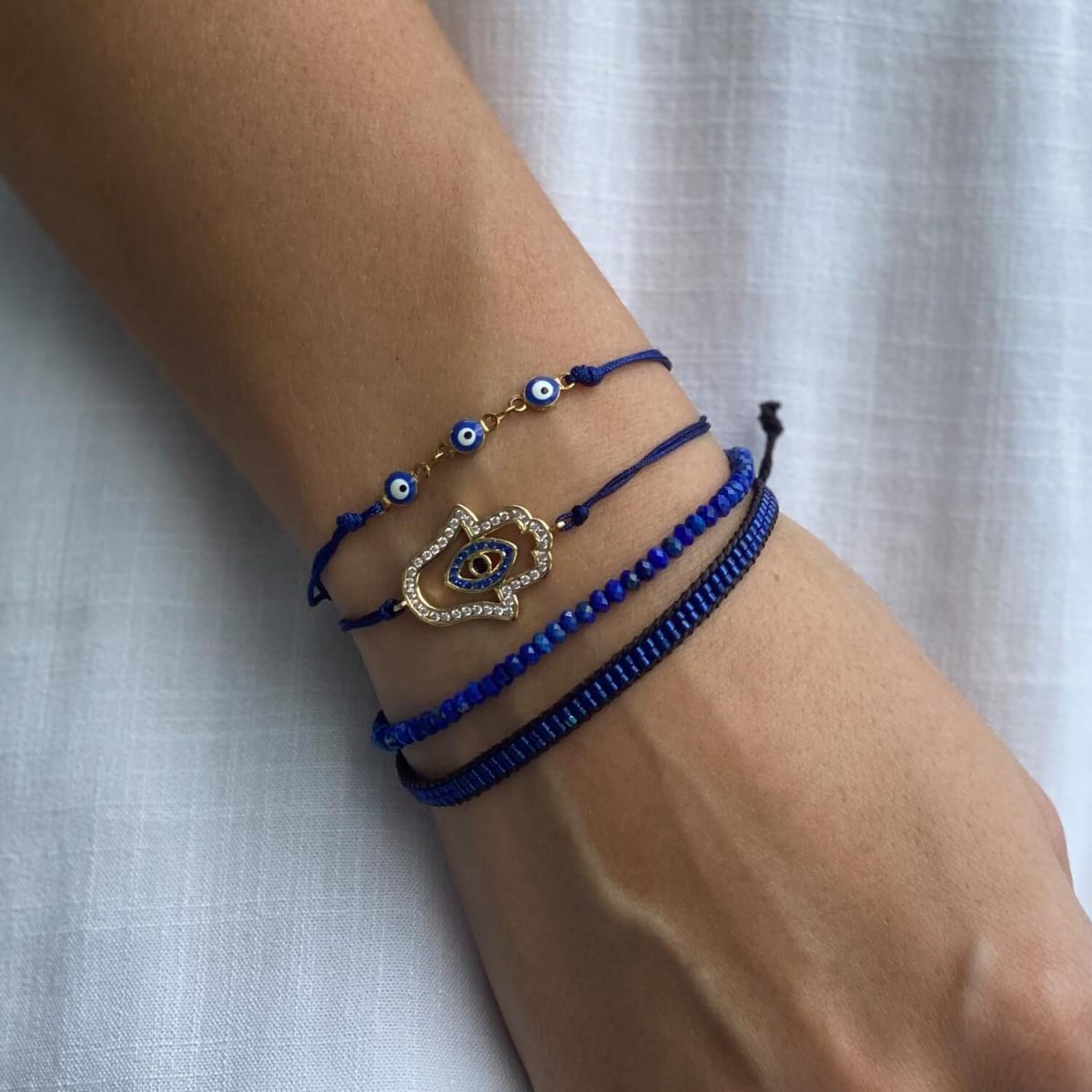 lapis lazuli evil eye bracelet set