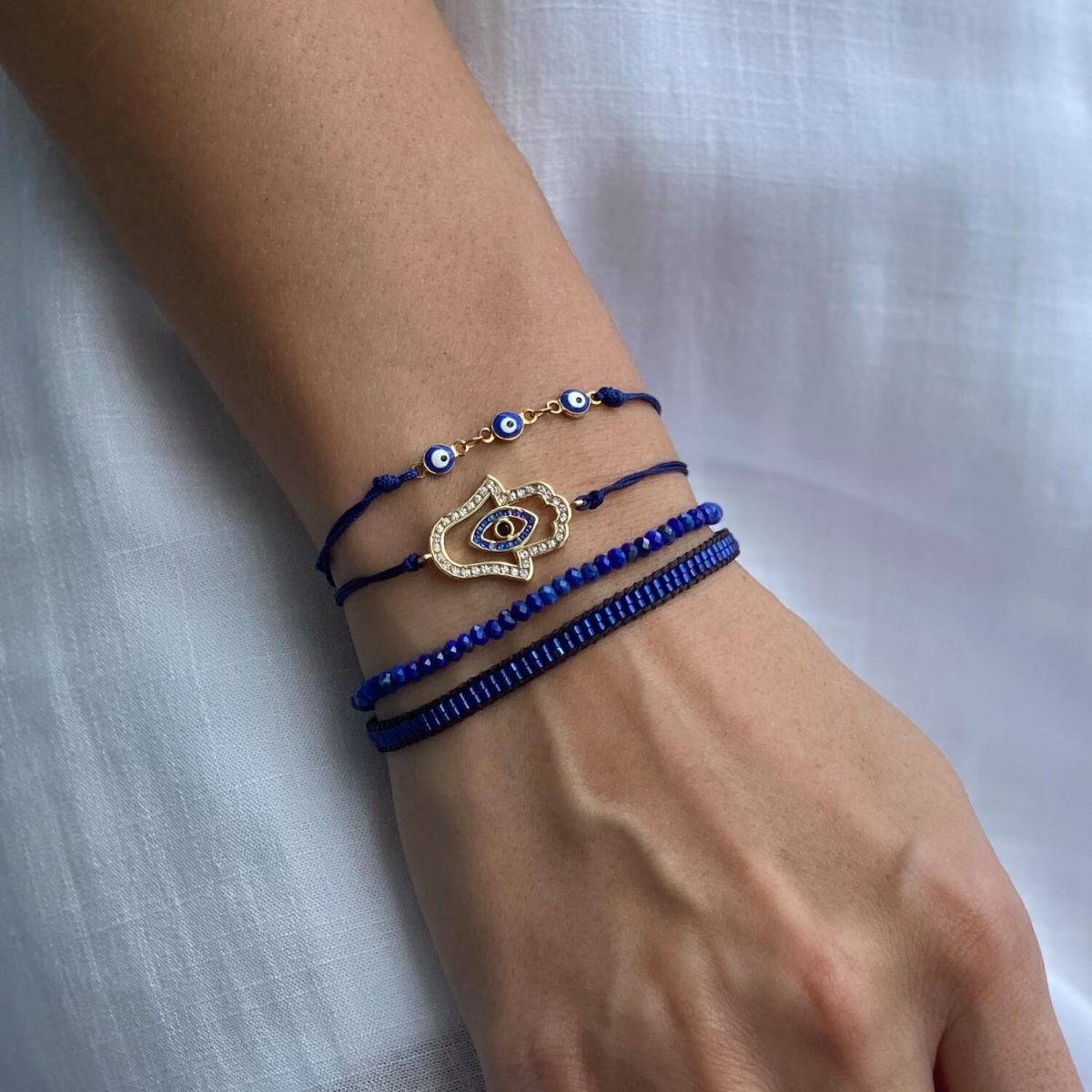 lapis lazuli evil eye bracelet set