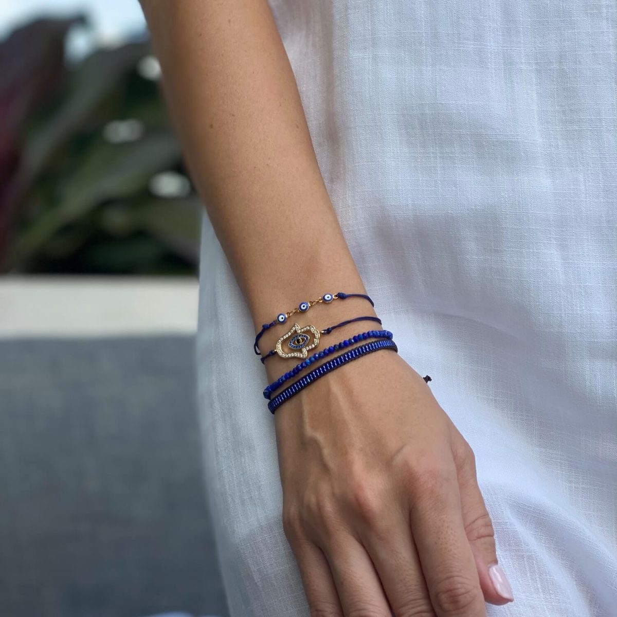 lapis lazuli evil eye bracelet set