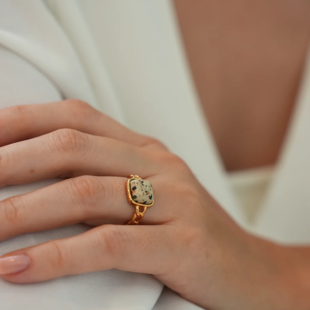 Dalmatian Jasper Ring Gold 3