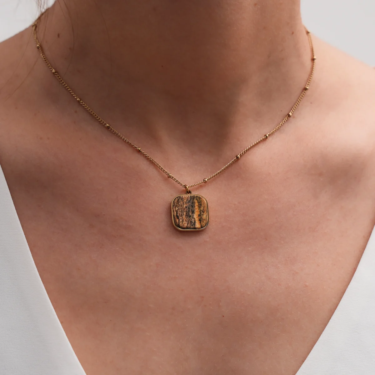 Jasper necklace square pendant unique necklace