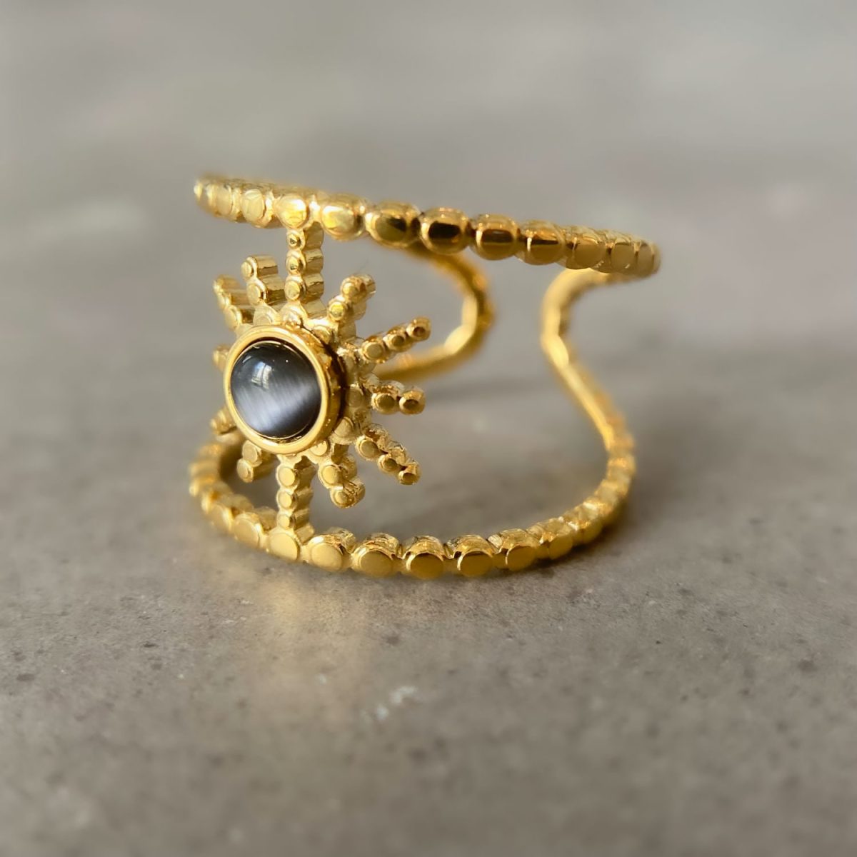 black cats eye ring gold 18k gemstone ring by asana real crystal rings