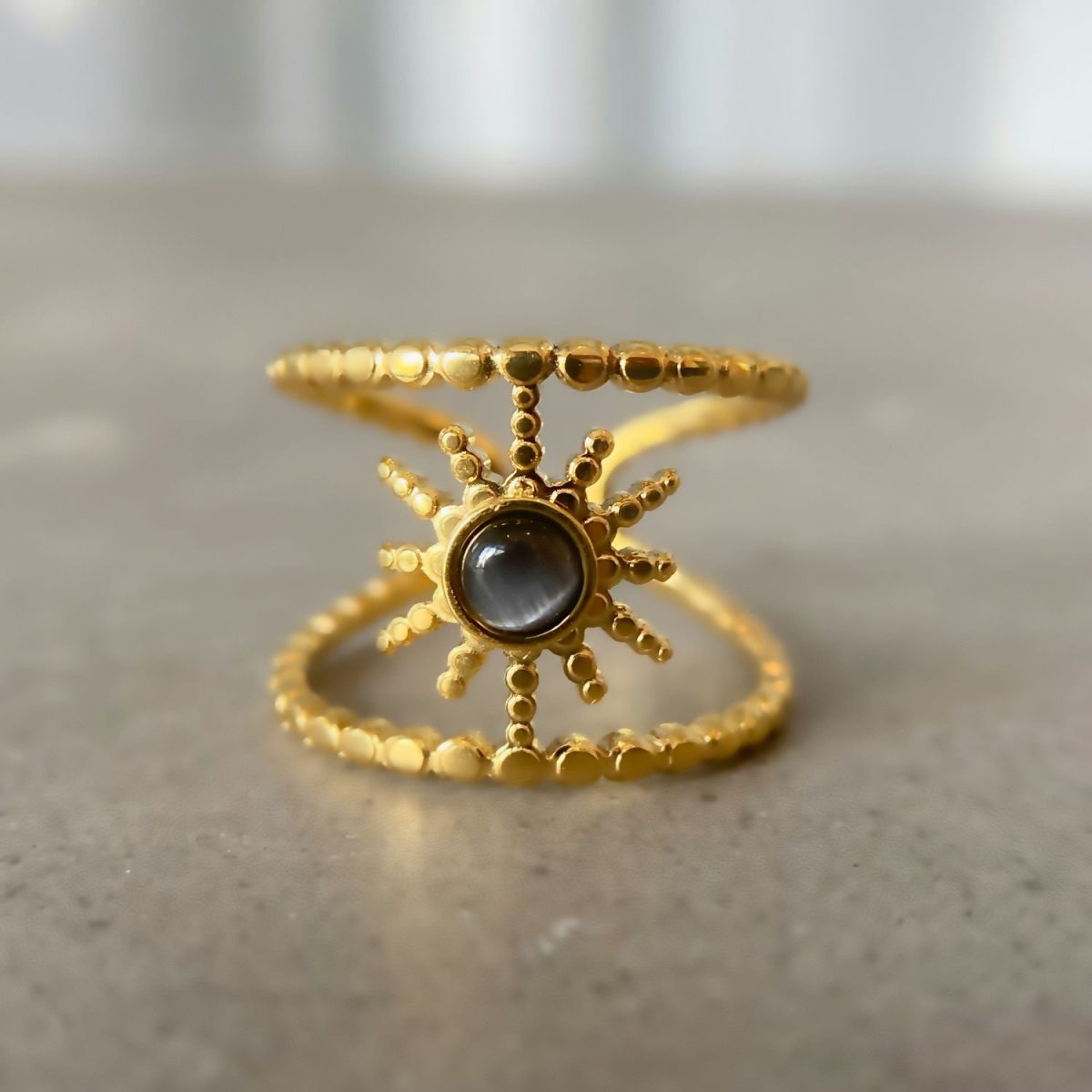 black cats eye ring gold 18k gemstone ring by asana real crystal rings