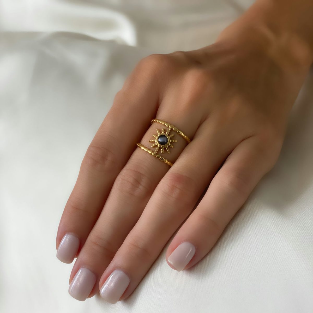 black cats eye ring gold 18k gemstone ring by asana real crystal rings