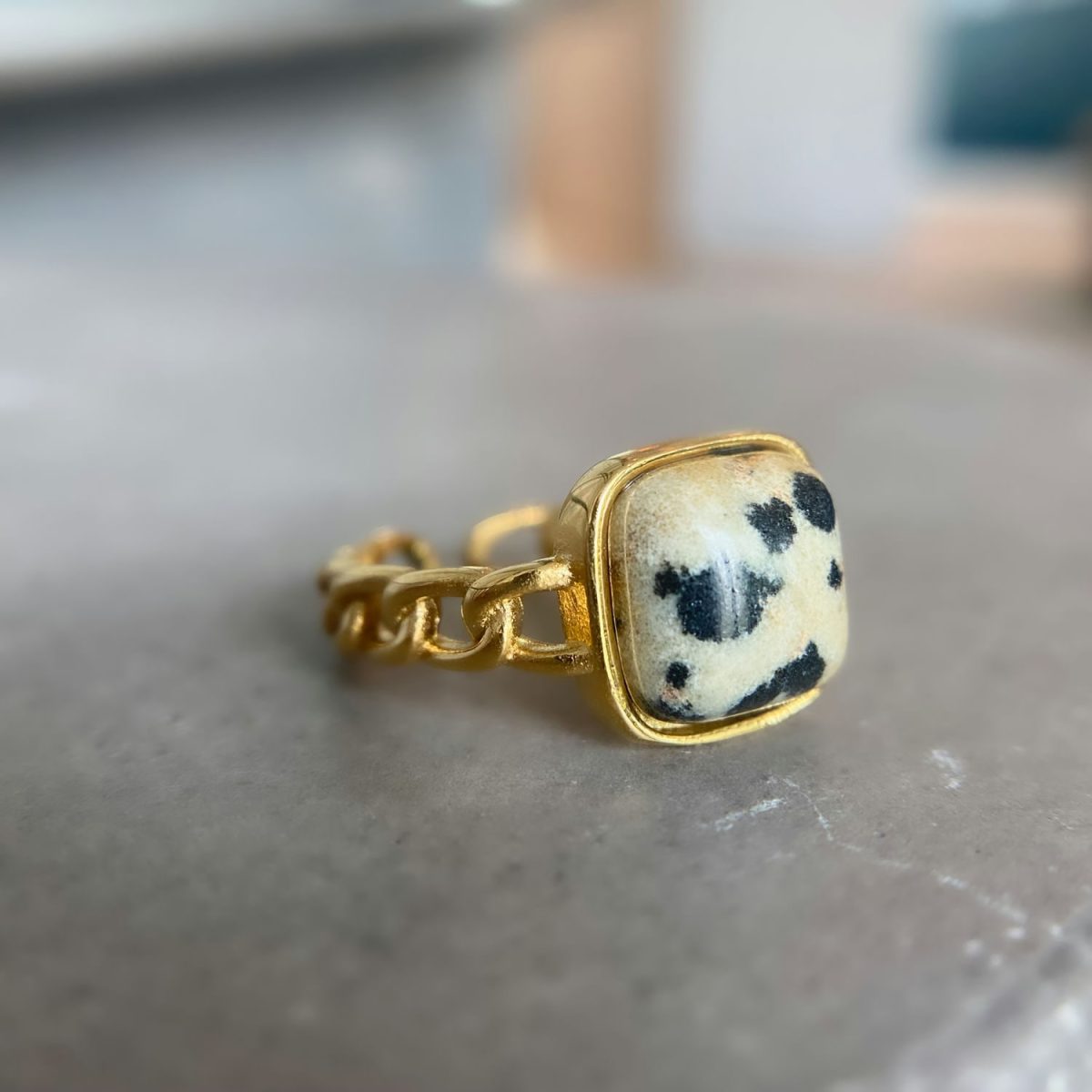 dalmatian jasper ring gold for women dalmatian crystal ring byasana crystals