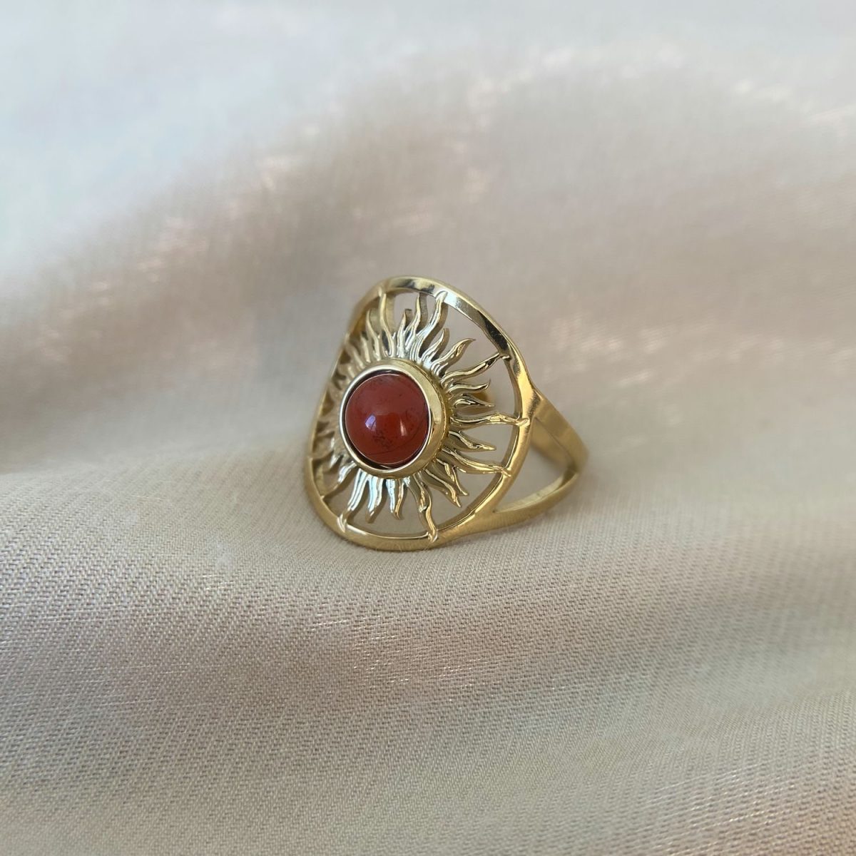 sun ring gold red agate gemstone ring agate ring by asana crystal shop