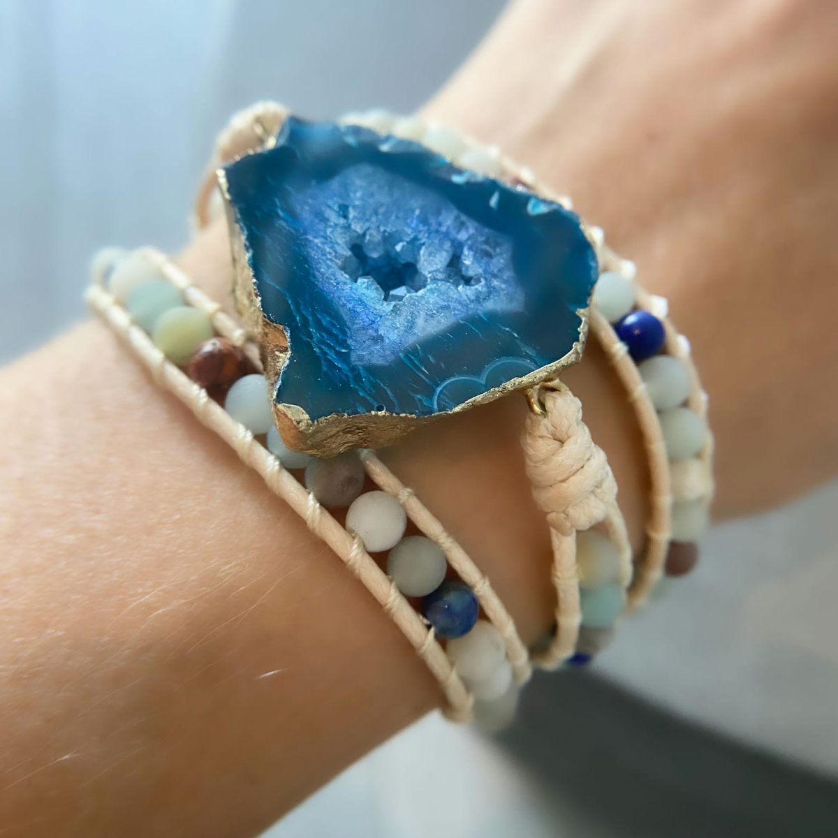 blue agate bracelet charm bracelet with multi stone beads