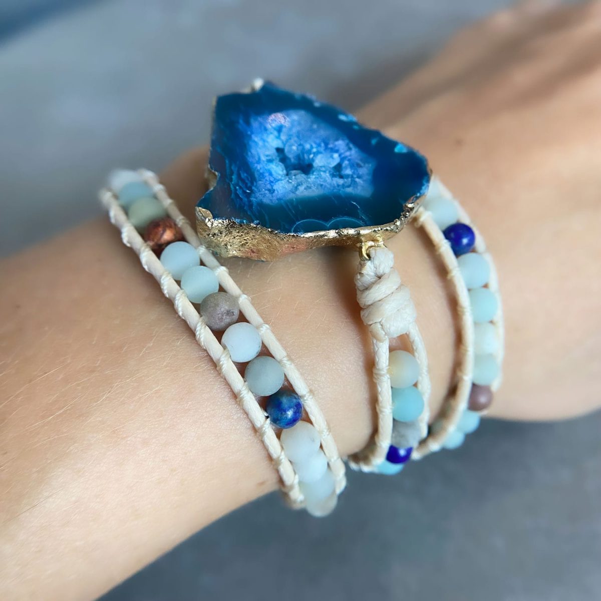 blue agate bracelet charm bracelet with multi stone beads