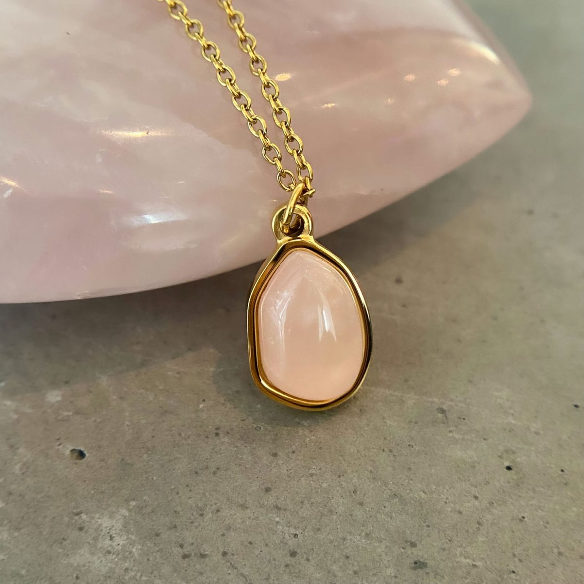 Rose Quartz Pendant Necklace Simple Rose Quartz Necklace 18k gold plated pure rose quartz