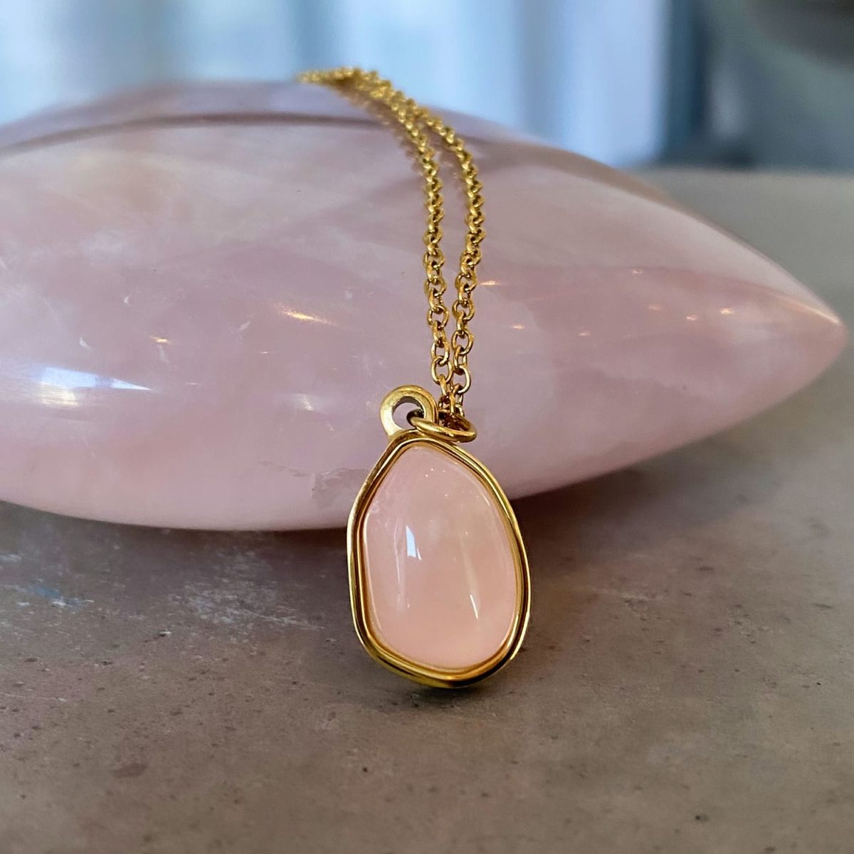 Rose Quartz Pendant Necklace Simple Rose Quartz Necklace 18k gold plated pure rose quartz