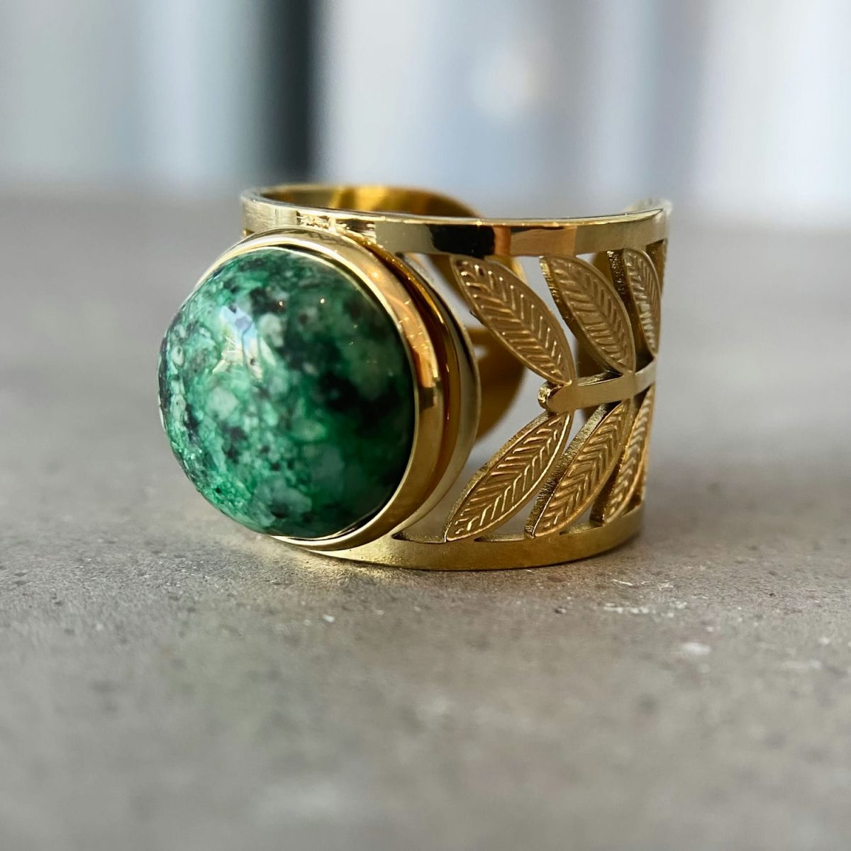 Genuine Green Turquoise Gemstone Ring 18k - Buy Authentic Gemstone Ring for women by ASANA - Natural Crystal Rings Jewelry