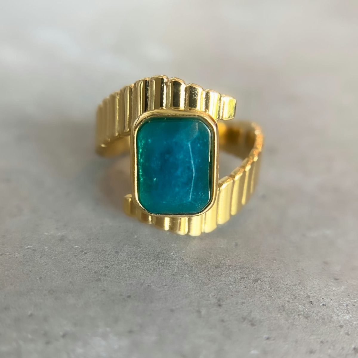 Blue apatite ring gold 18k blue gemstone ring for manifestations