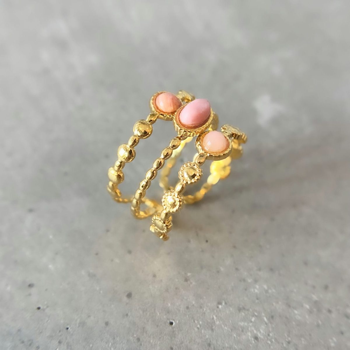 Authentic Dialogite Ring 18k Gold Plated Pink Dialogite Gemstone Hug Ring - Shop Authentic Rings by ASANA - Pink Gemstone Hug Ring 18k