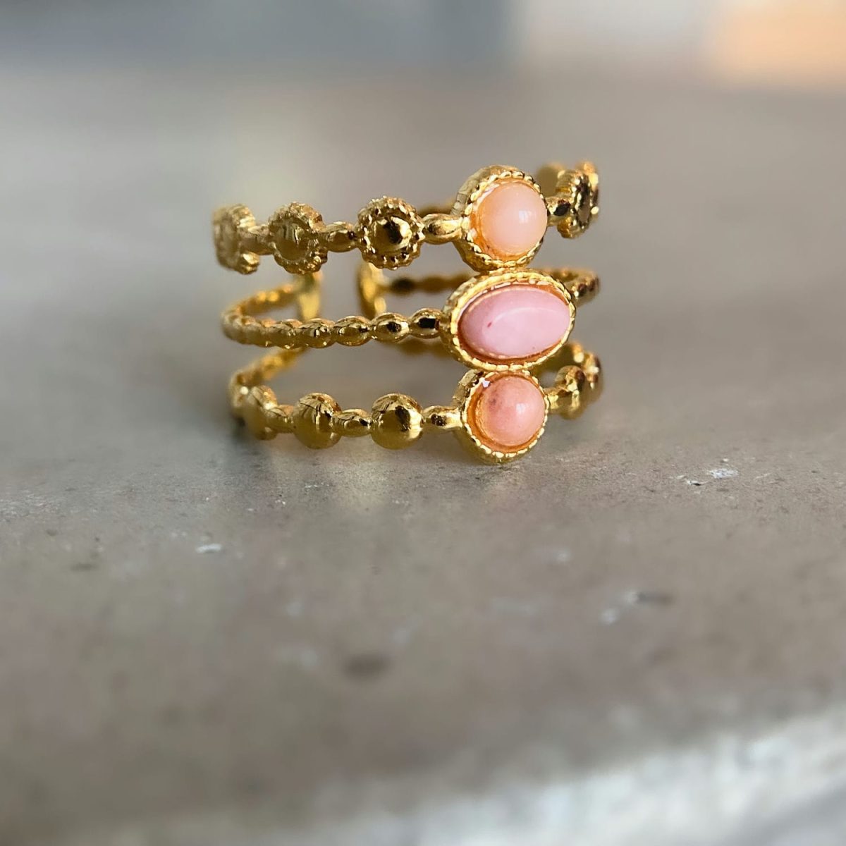 Authentic Dialogite Ring 18k Gold Plated Pink Dialogite Gemstone Hug Ring - Shop Authentic Rings by ASANA - Pink Gemstone Hug Ring 18k