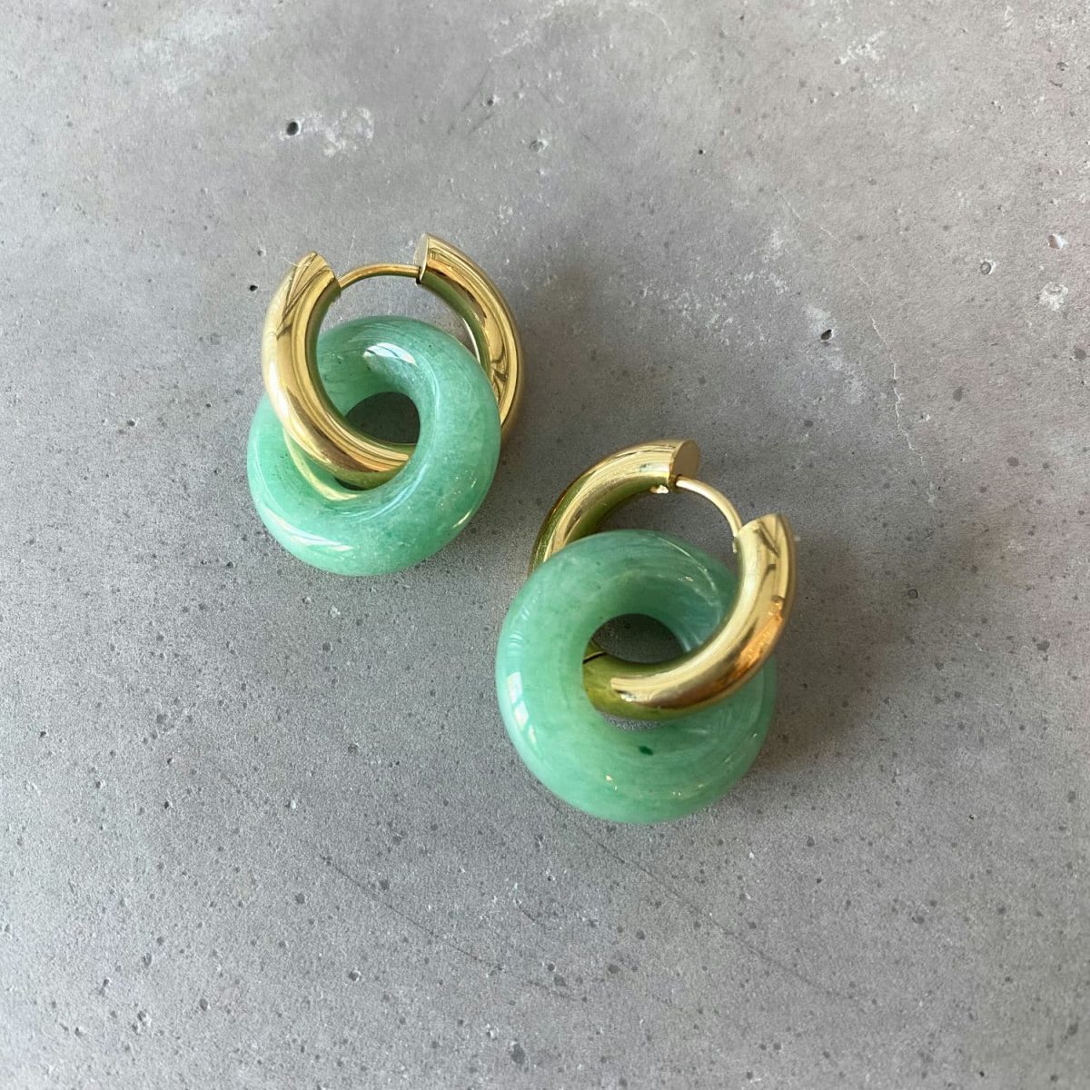 green aventurine earrings crystal huggie hoop earrings donut earring 18k womens green gemstone earrings