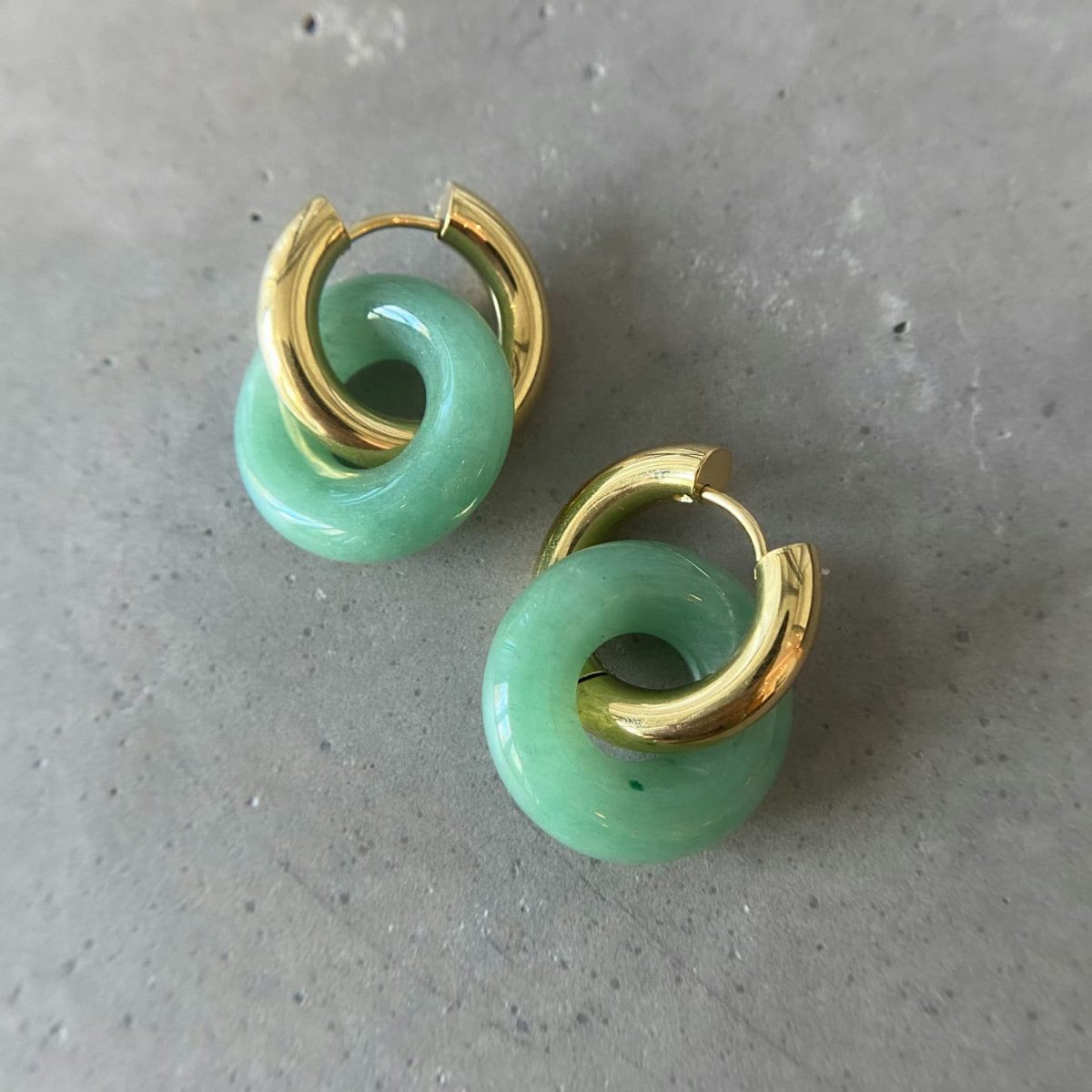 green aventurine earrings crystal huggie hoop earrings donut earring 18k womens green gemstone earrings
