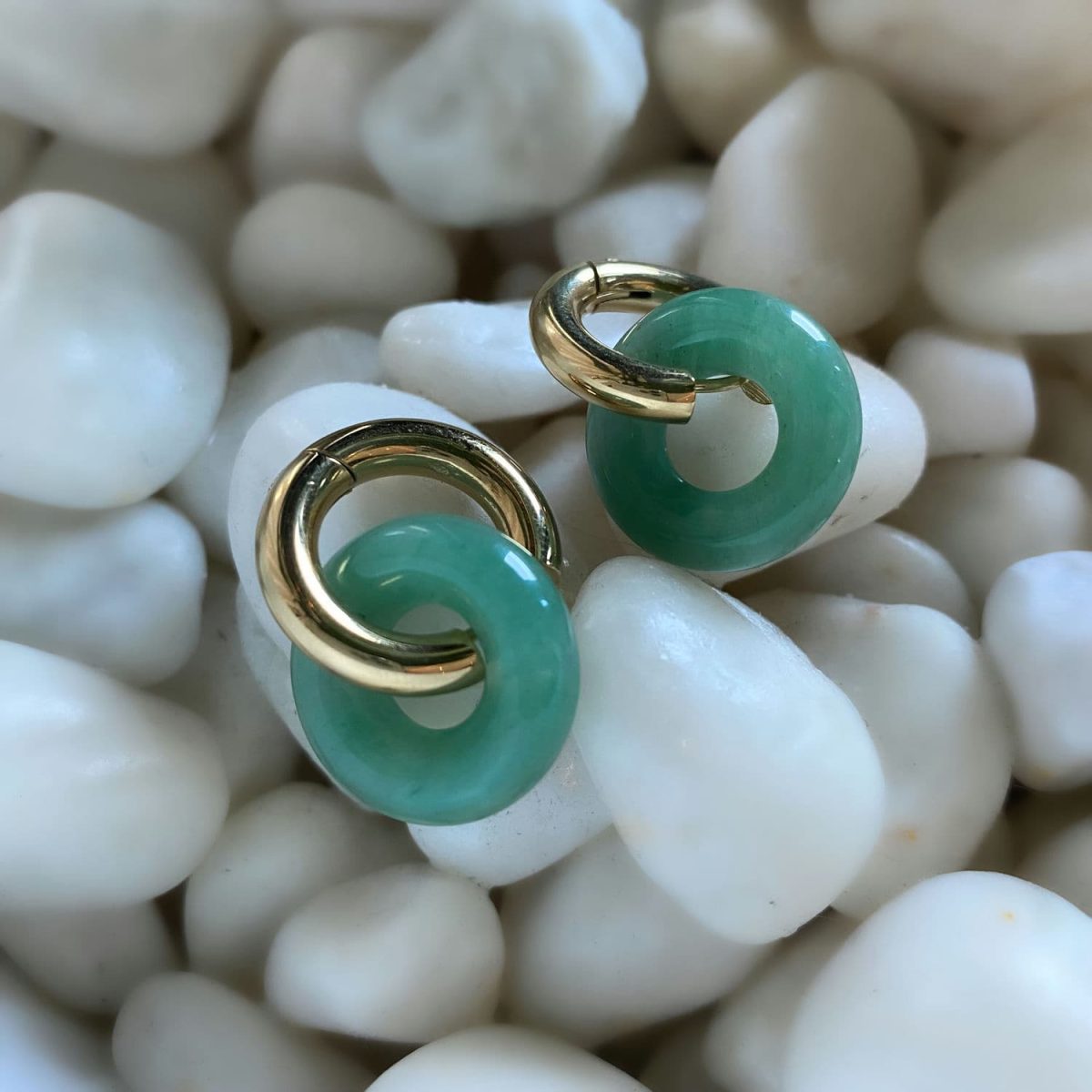 green aventurine earrings crystal huggie hoop earrings donut earring 18k womens green gemstone earrings