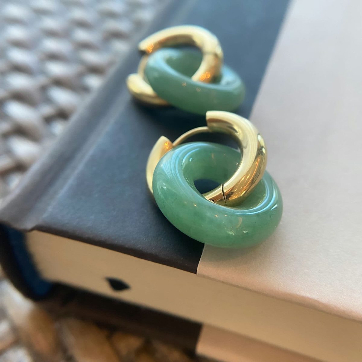 green aventurine earrings crystal huggie hoop earrings donut earring 18k womens green gemstone earrings