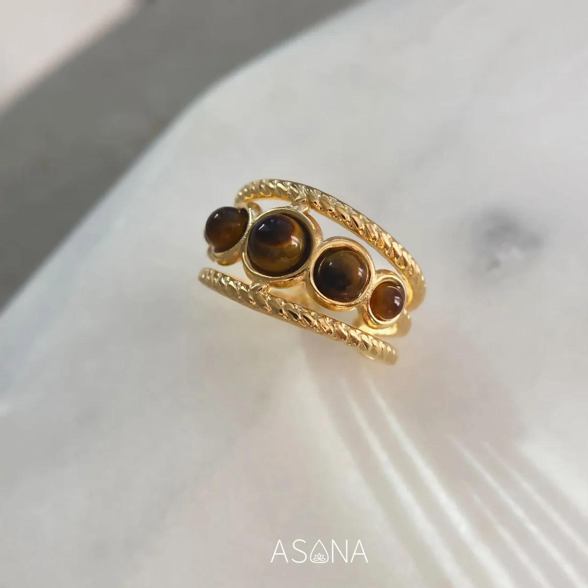 tiger eye ring. gold 18k crystal ring asana