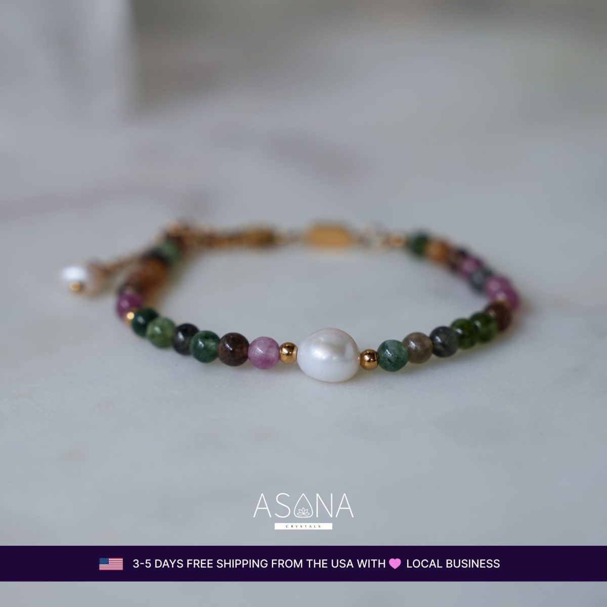 Colorful Tourmaline and Pearl Bracelet