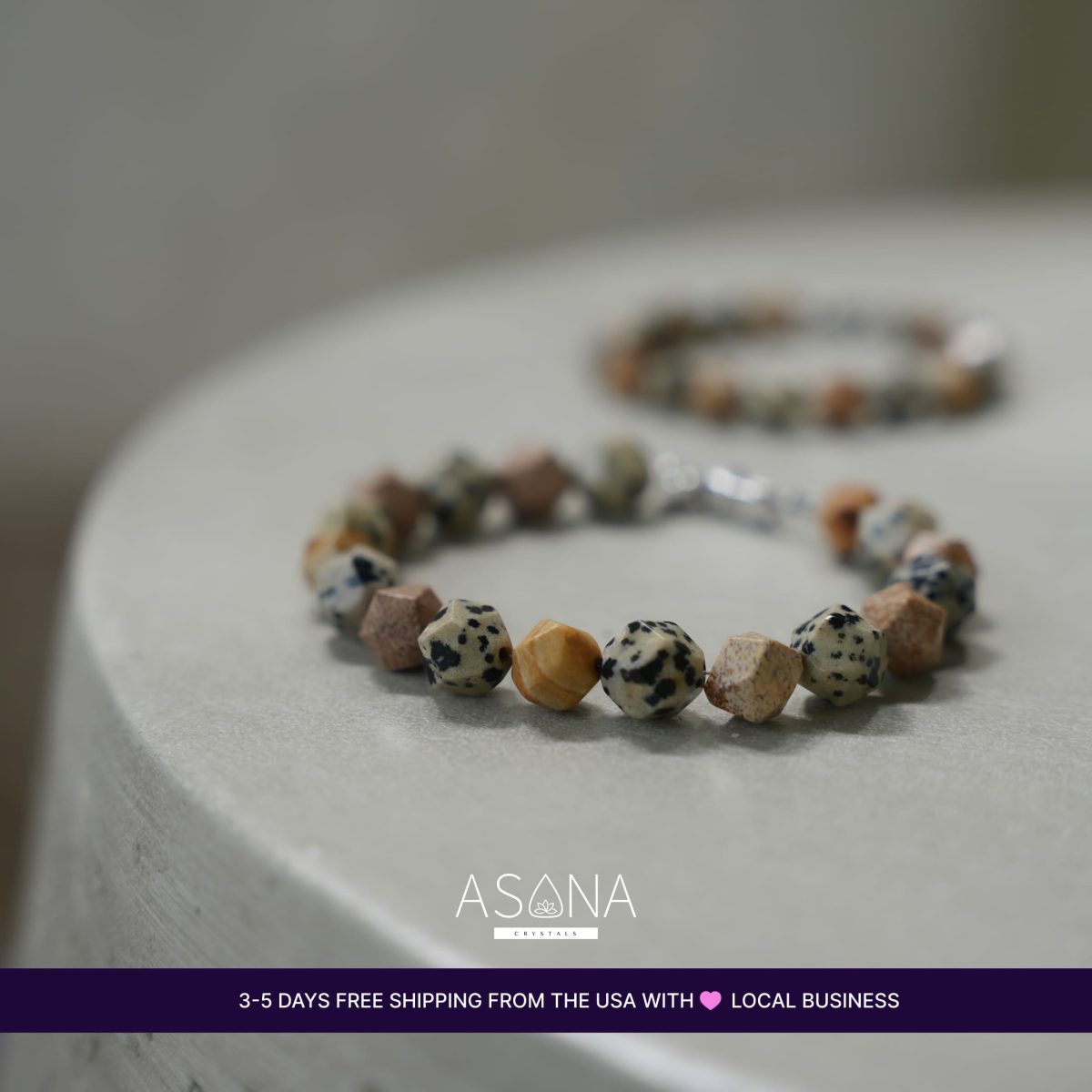 Gold Sandstone & Dalmatian Jasper Faceted Bracelet