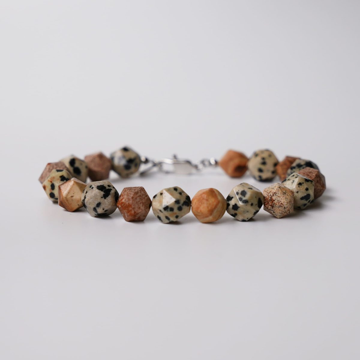 Gold Sandstone & Dalmatian Jasper Faceted Bracelet