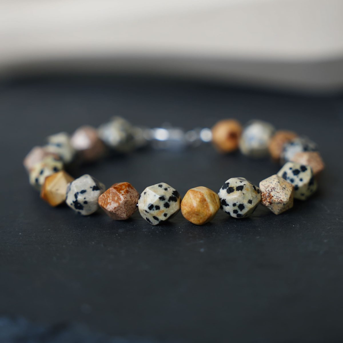 Gold Sandstone & Dalmatian Jasper Faceted Bracelet