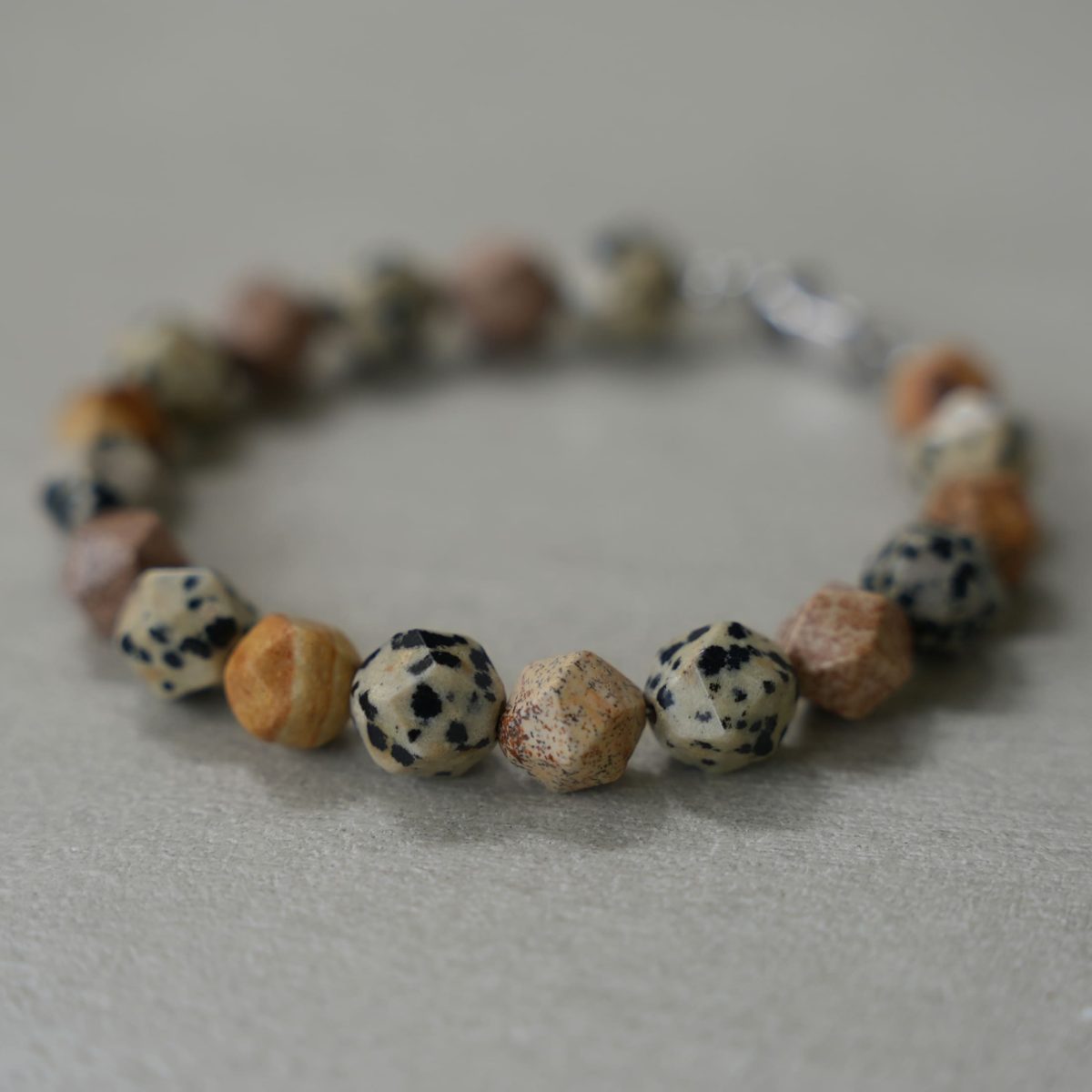 Gold Sandstone & Dalmatian Jasper Faceted Bracelet