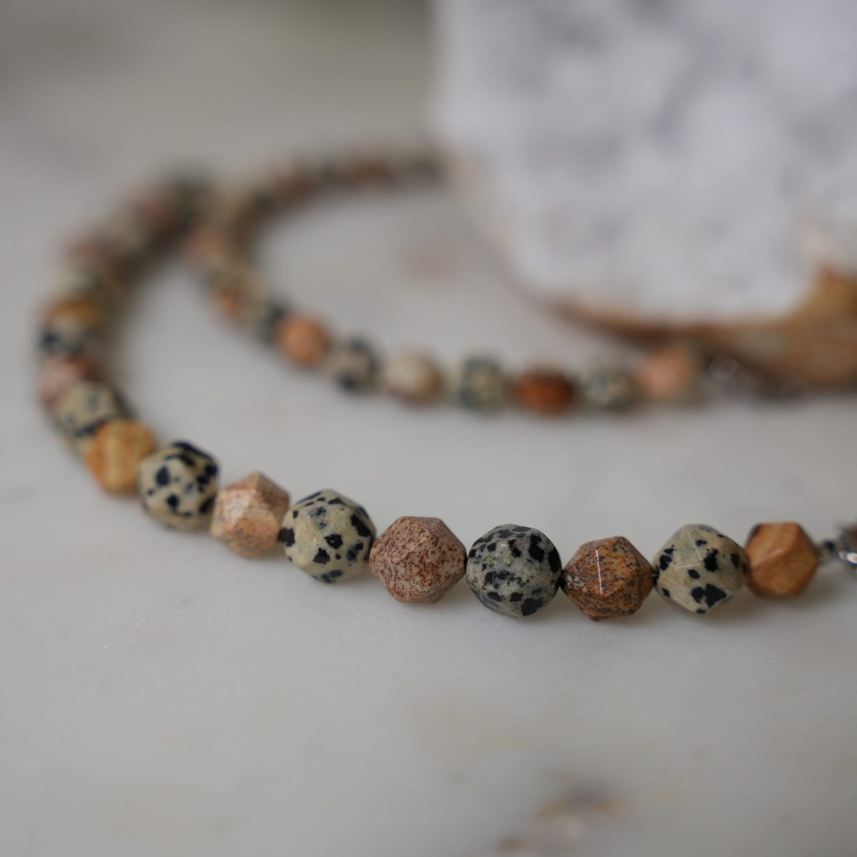 Gold Sandstone & Dalmatian Jasper Faceted Bracelet