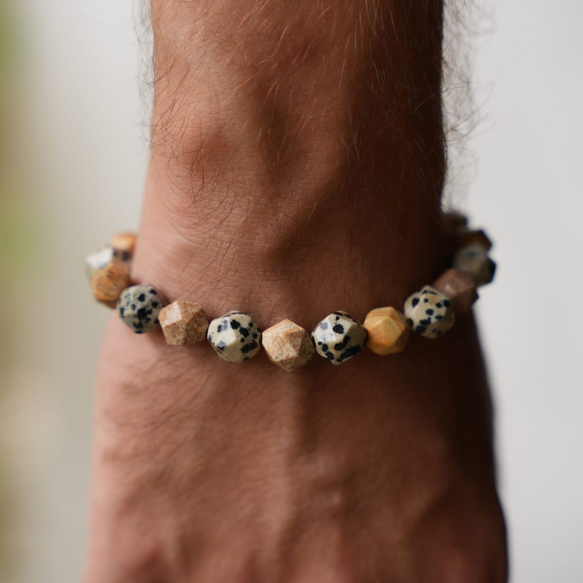 Gold Sandstone & Dalmatian Jasper Faceted Bracelet