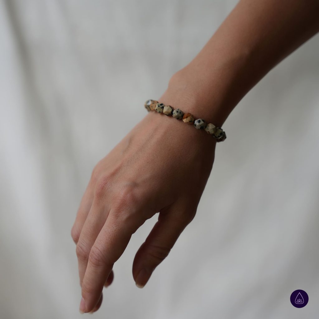 Gold Sandstone & Dalmatian Jasper Faceted Bracelet