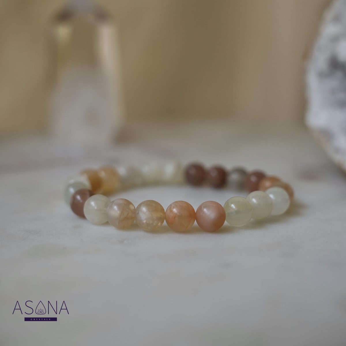 Peach Moonstone Bracelet for Emotional Balance Beaded Moonstone Gemstone Bracelet