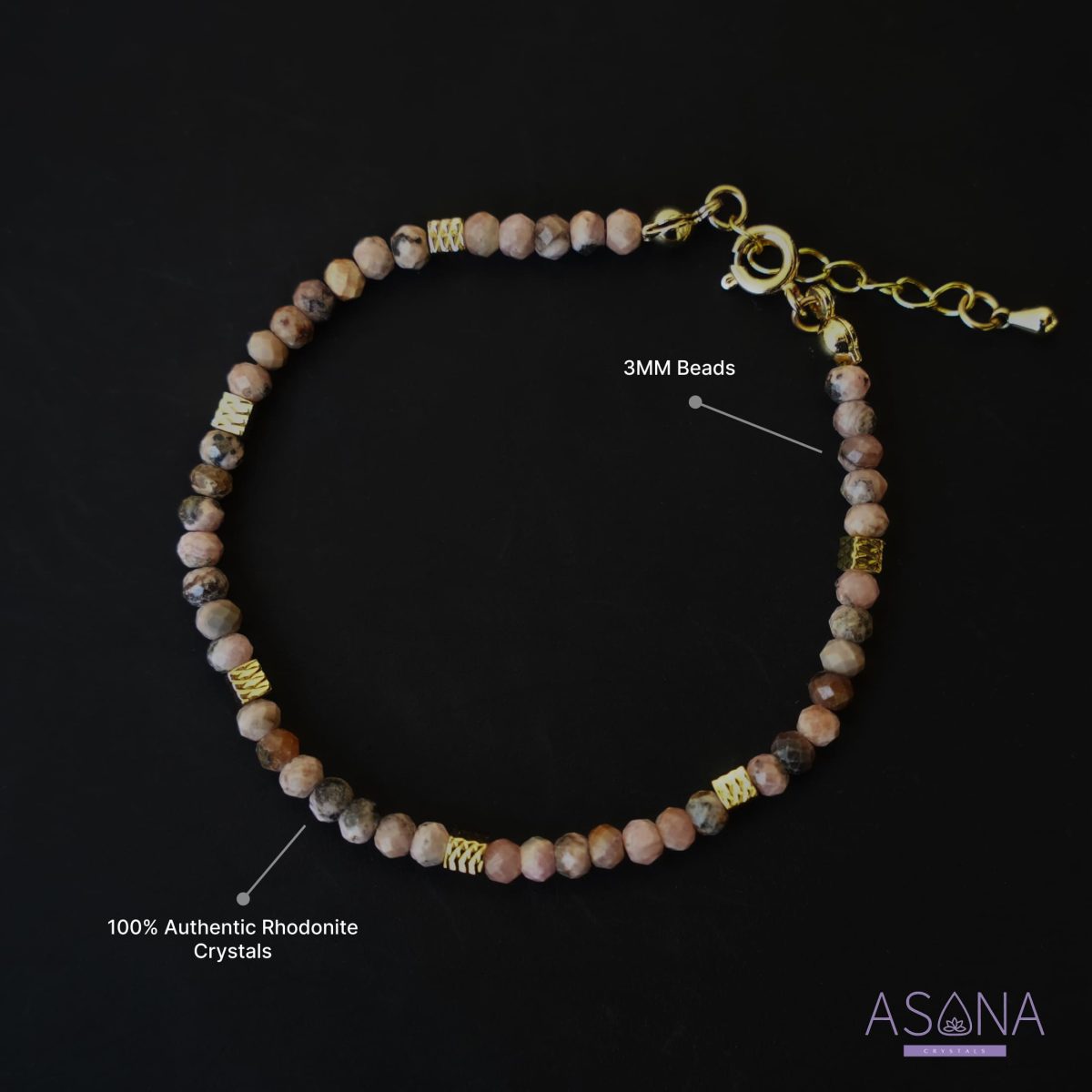 Rhodonite Bracelet for Love and Compassion tiny bracelet 3mm bracelet small