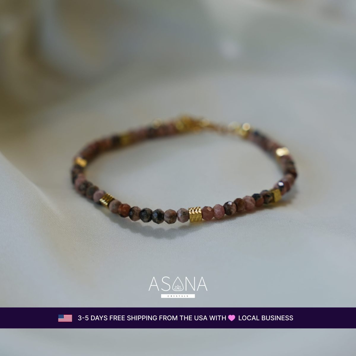 Rhodonite Bracelet for Love and Compassion tiny bracelet 3mm bracelet small