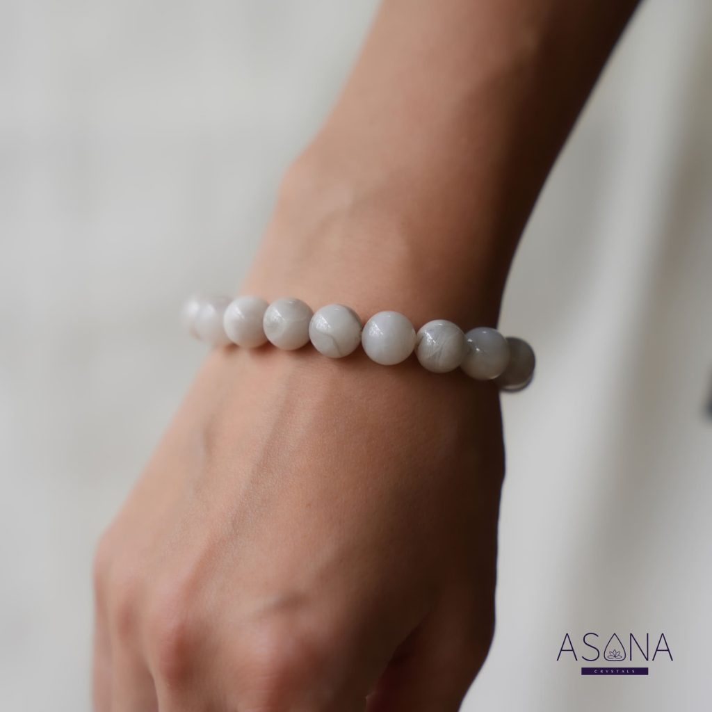 beautiful white crazy agate beaded energy bracelet for balance and love