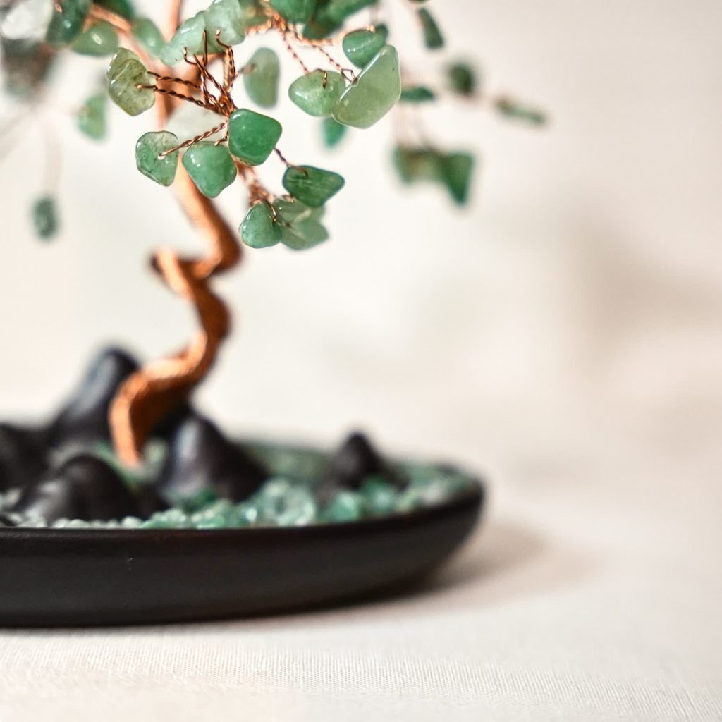 Handmade jade gemstone money tree for feng shui prosperity corner